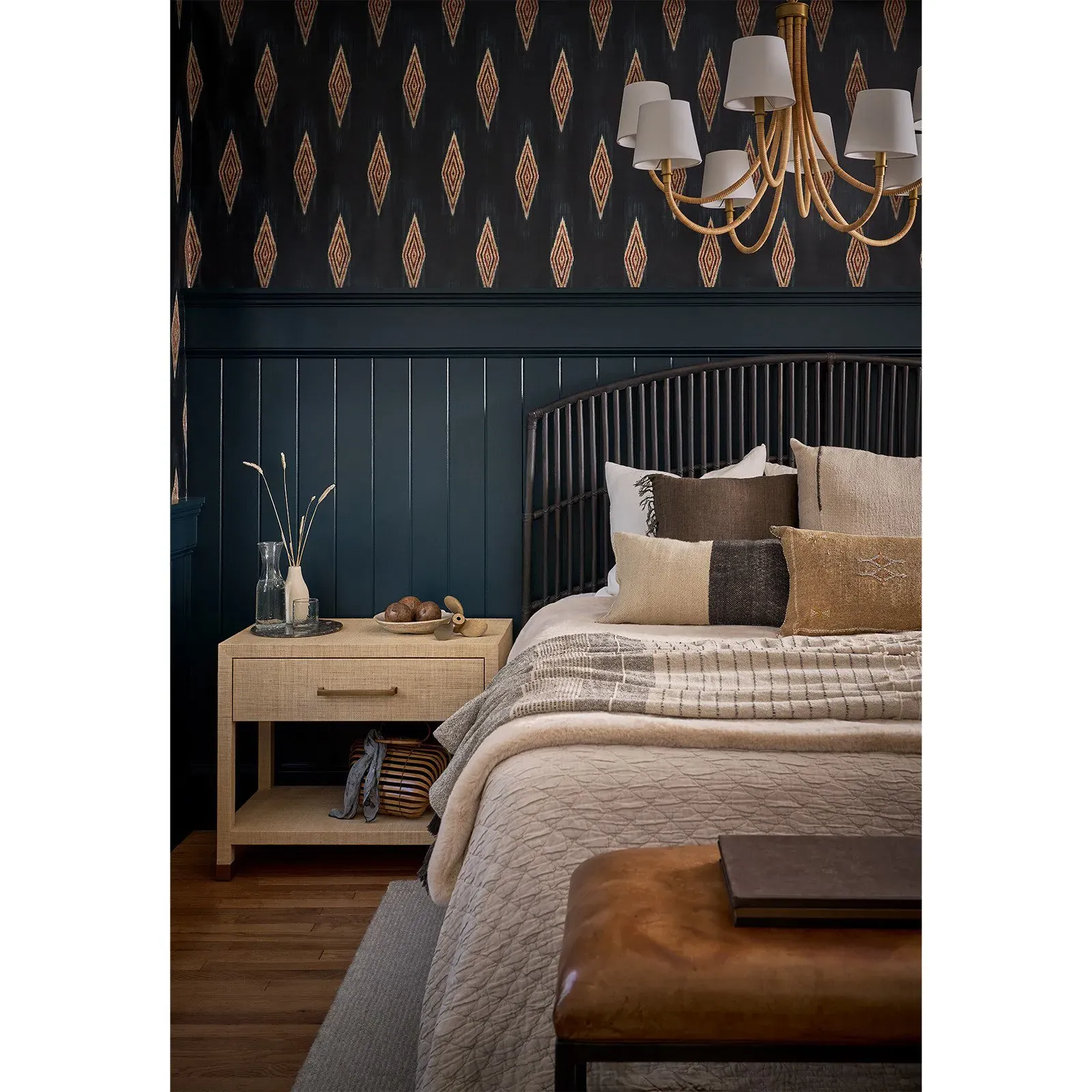 Treble Bamboo Wrapped Chandelier - Natural, Brass