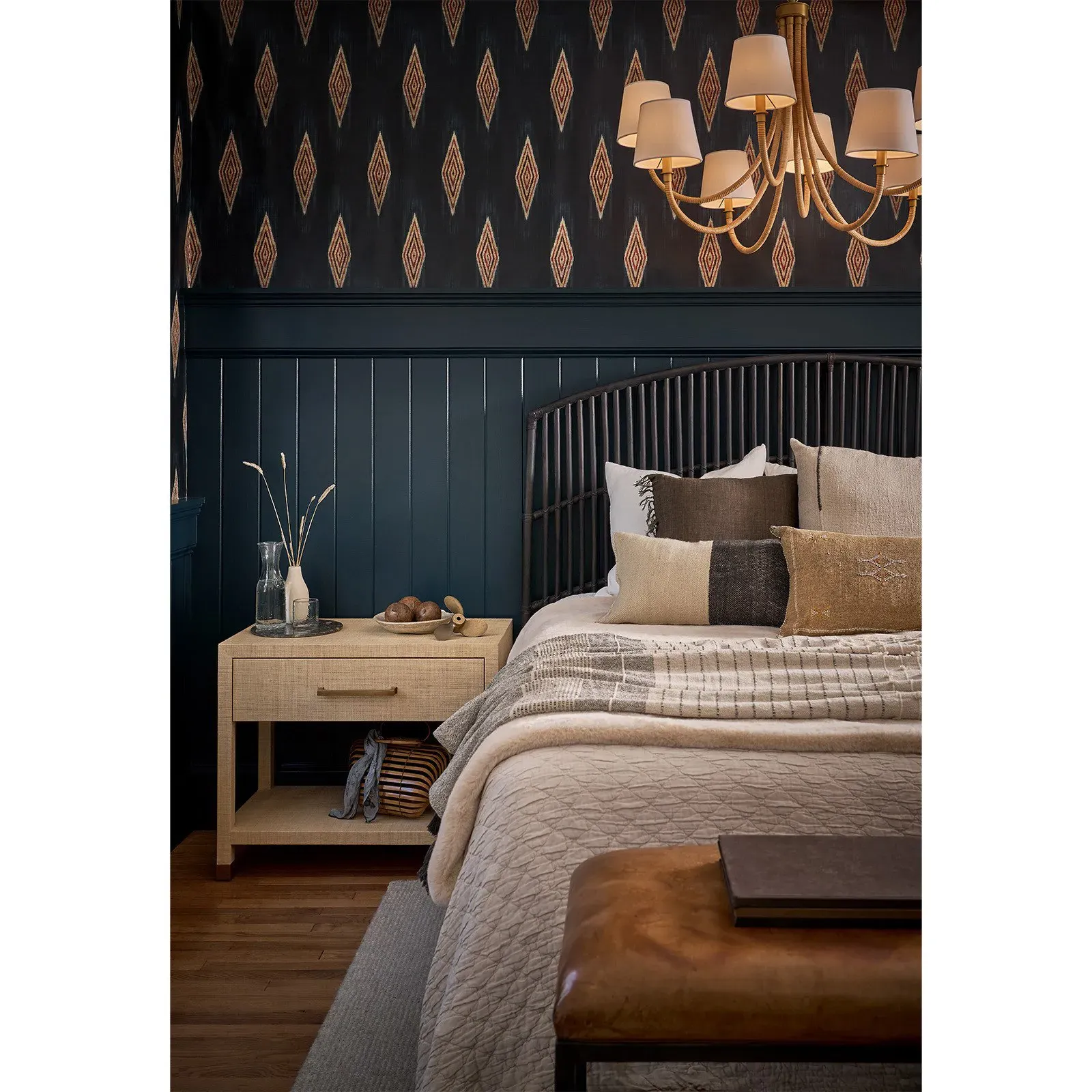 Treble Bamboo Wrapped Chandelier - Natural, Brass