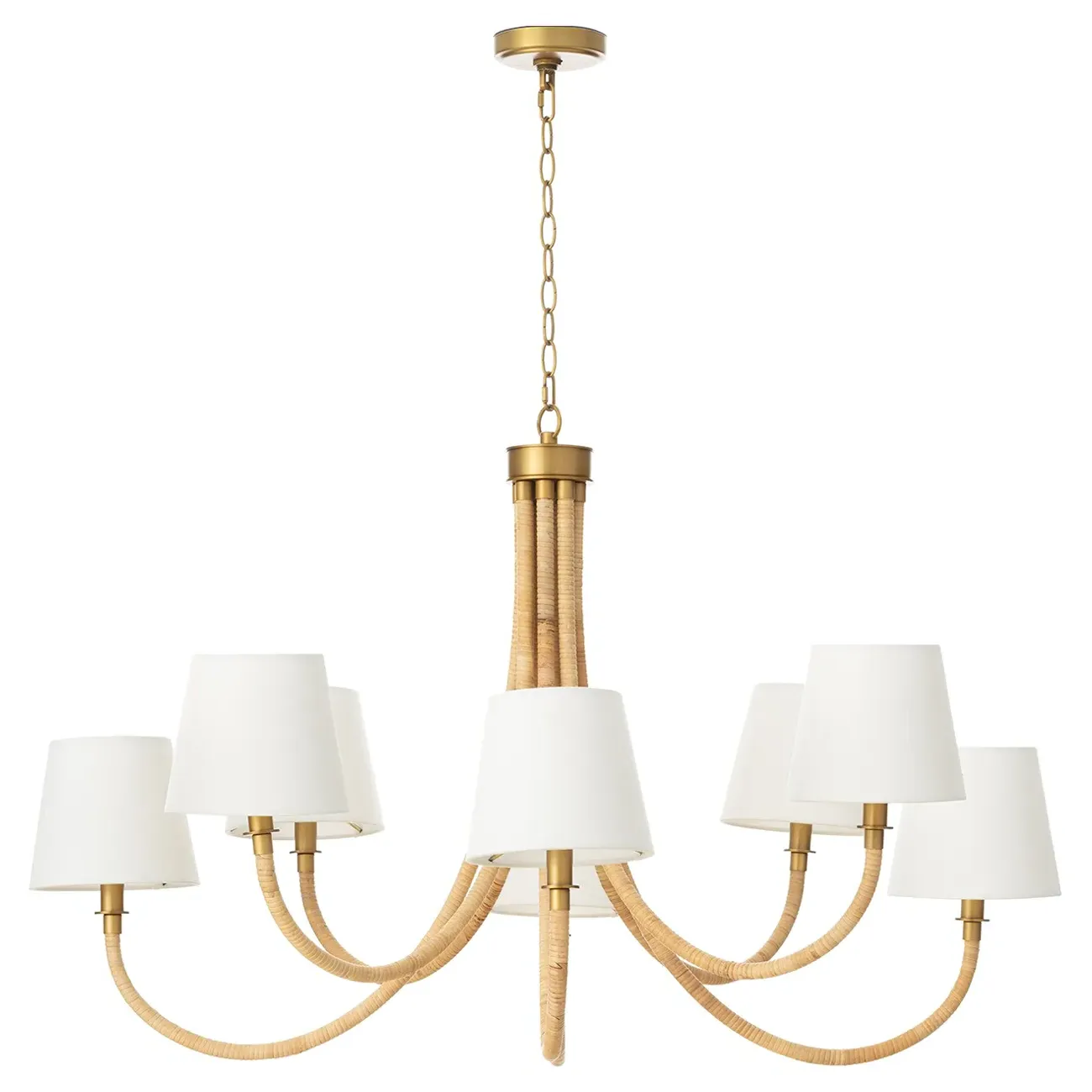 Treble Bamboo Wrapped Chandelier - Natural, Brass