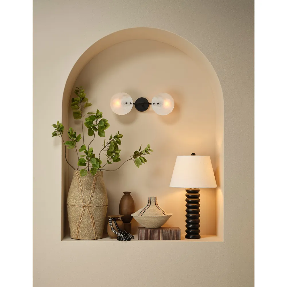 Trent Table Lamp with Linen Shade - Black, Mango Wood