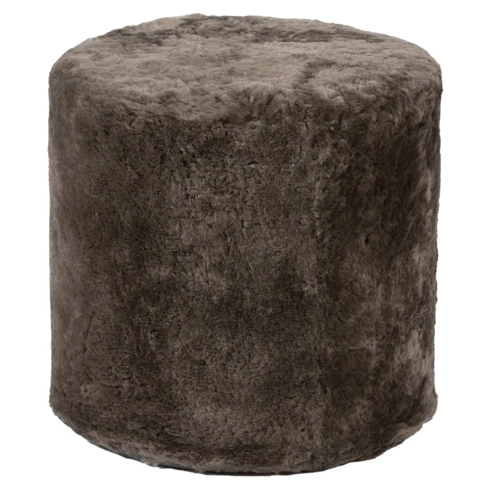 Triani Round Pouf - Dark Brown, Sheepskin