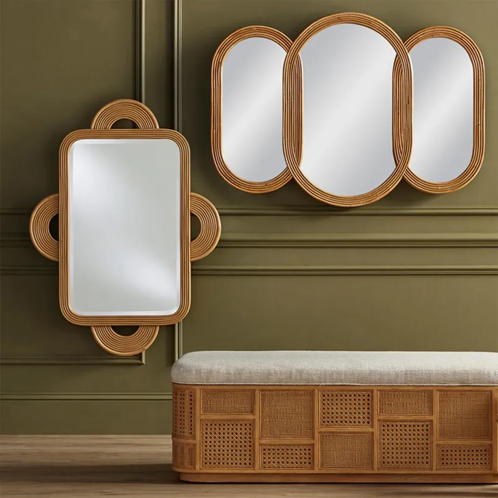 Tricelle 3-Part Wall Mounted Mirror - Brown, Rattan