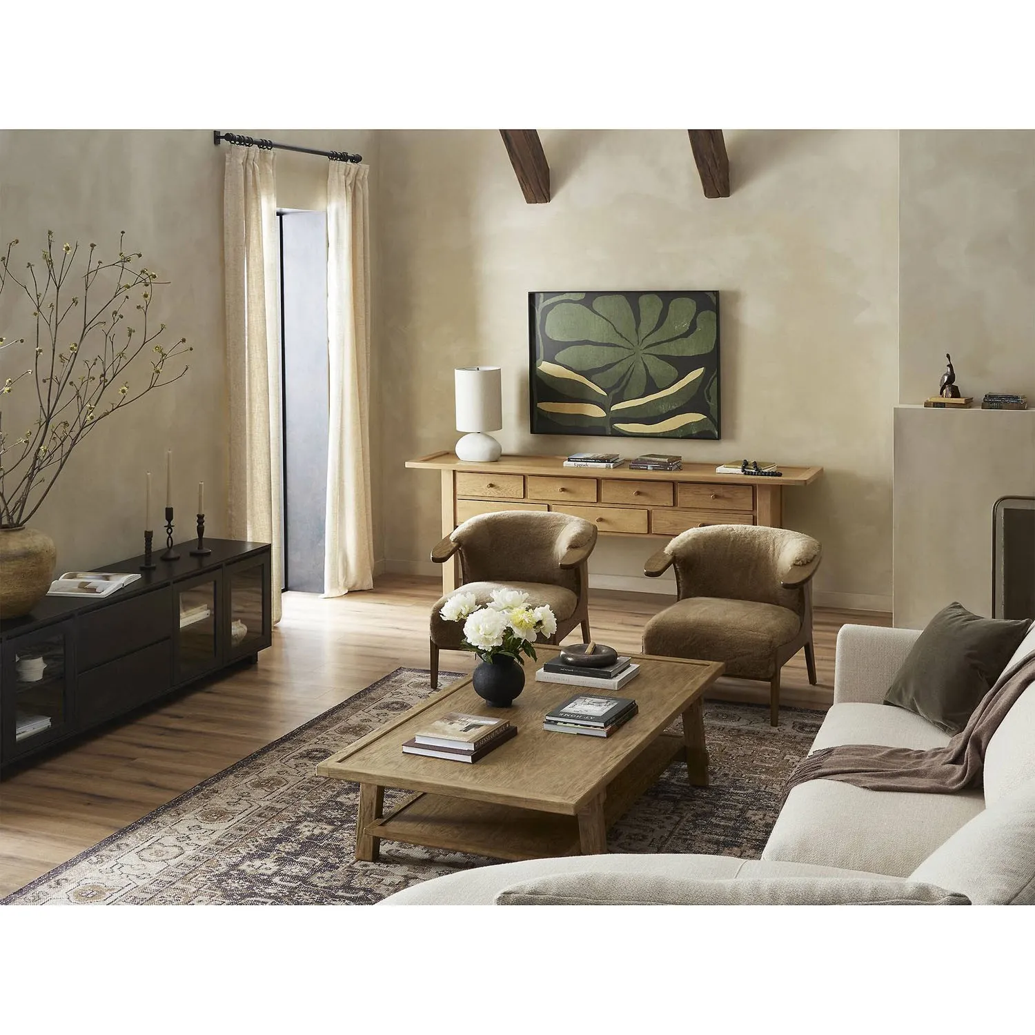 Trina Rectangular Coffee Table with Shelf - Light Oak