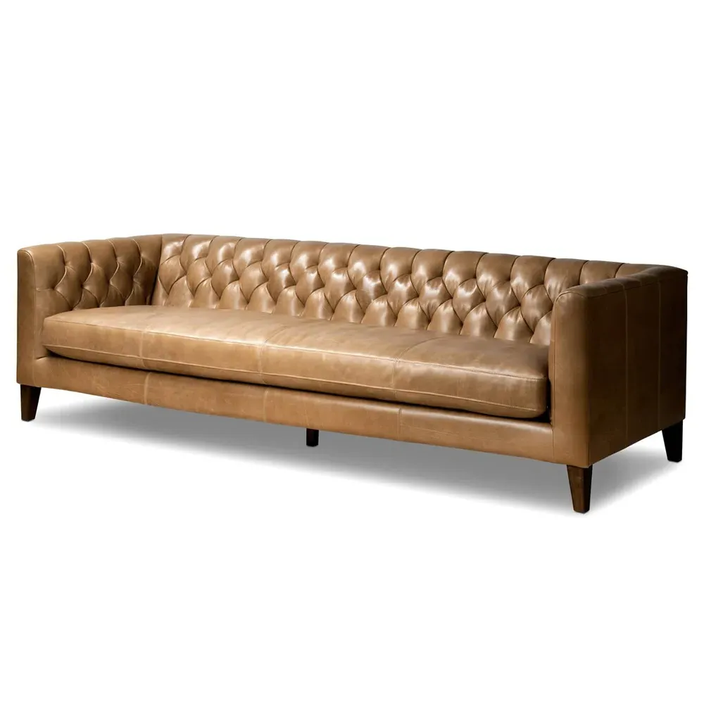Trina Tufted Chesterfield Sofa - Brown, Leather