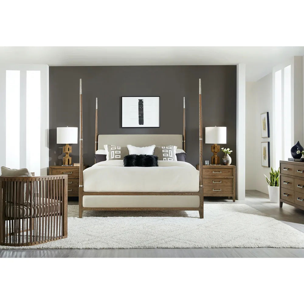 Trinity California King Upholstered Poster Bed - Brown, Oak