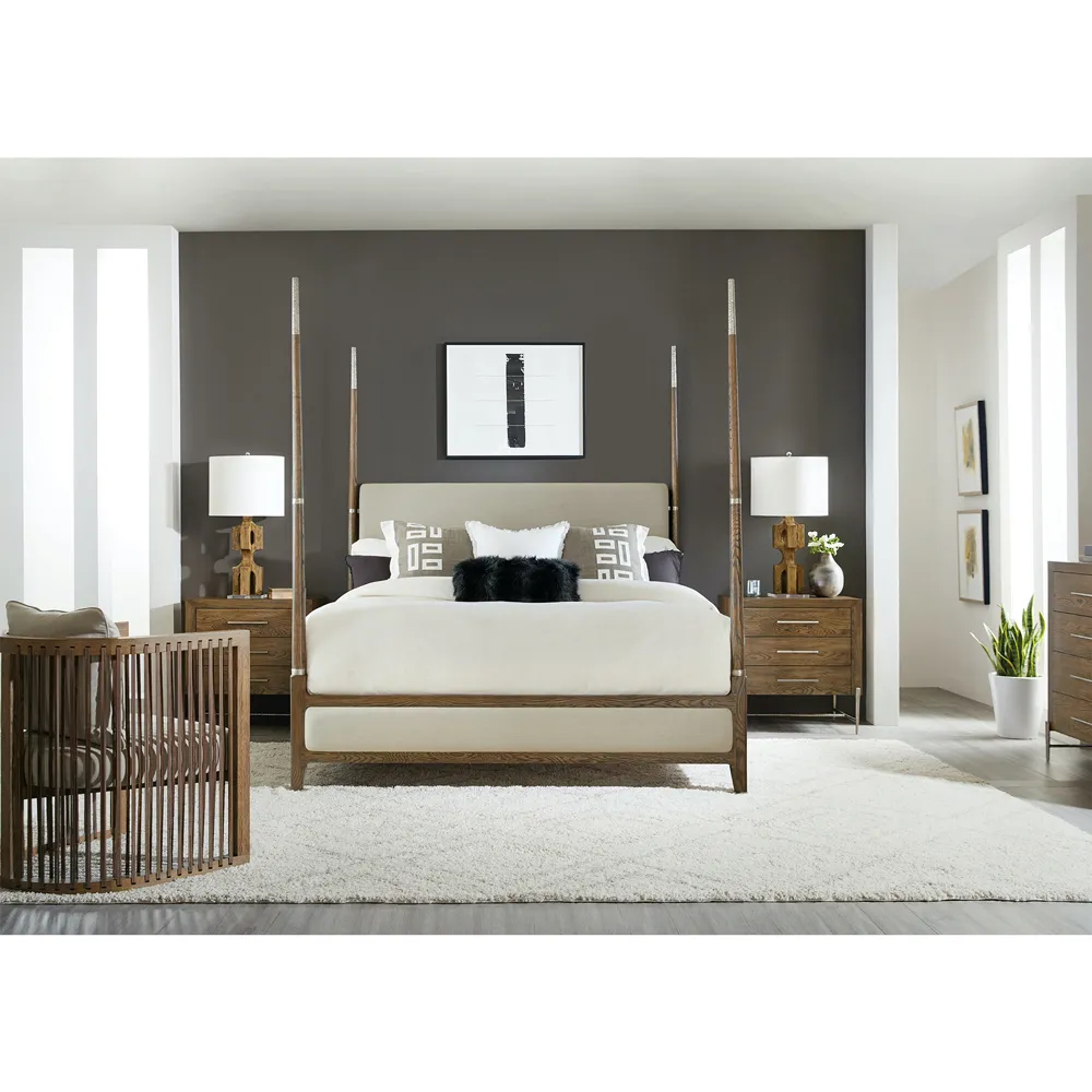 Trinity King Size Upholstered Poster Bed - Brown, Oak