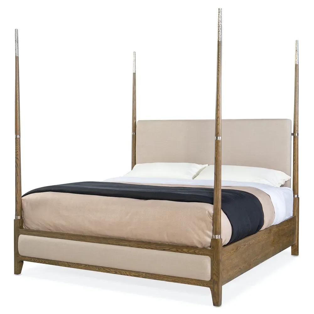 Trinity King Size Upholstered Poster Bed - Brown, Oak