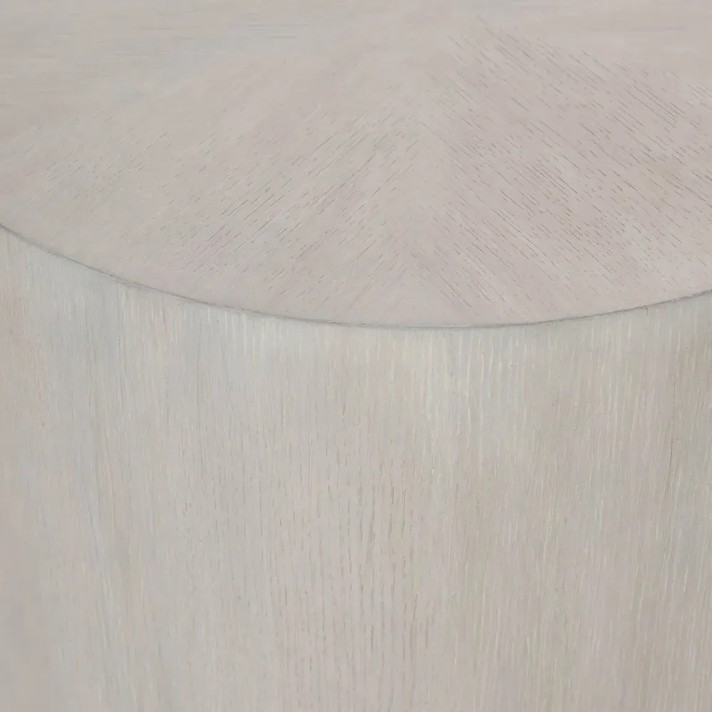 Trinity Round Drum Side Table - White, Oak Veneer