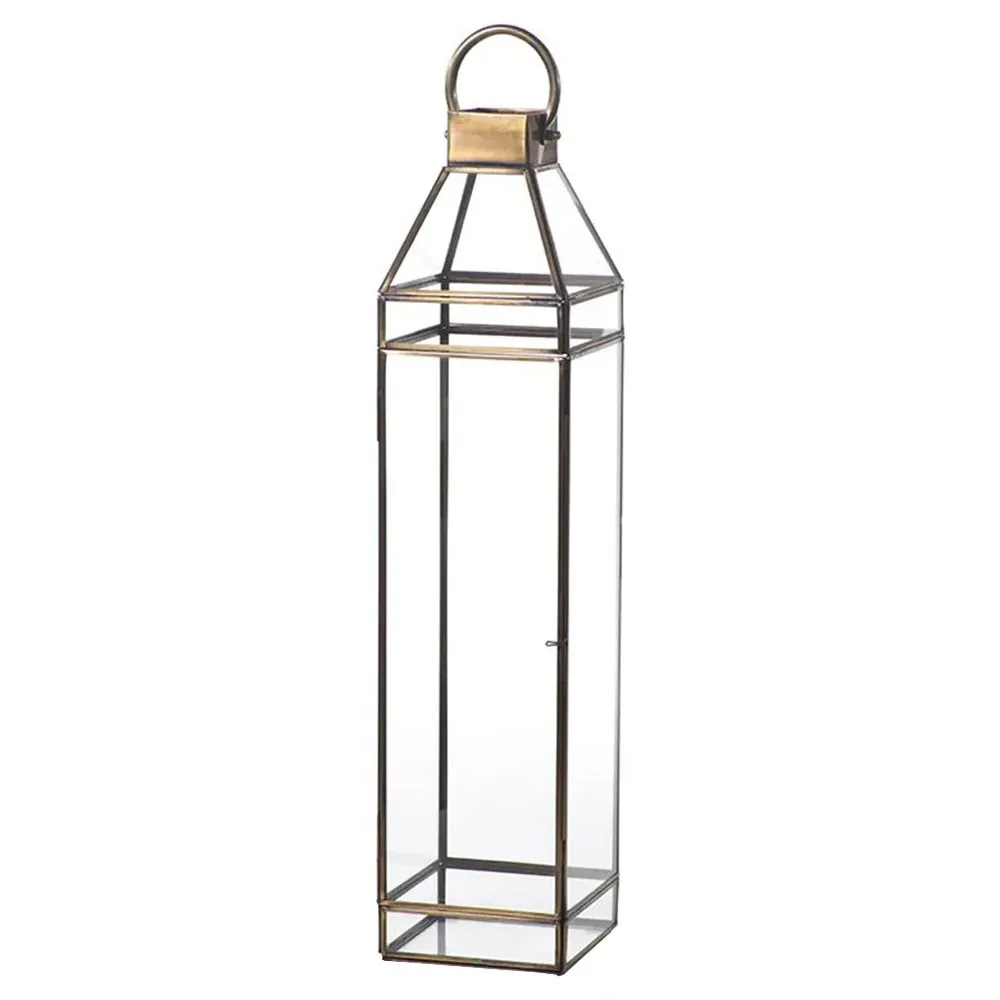Trisha Large Lantern Candleholder - Clear, Brass