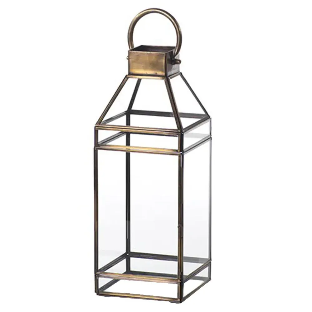 Trisha Medium Lantern Candleholder - Clear, Brass