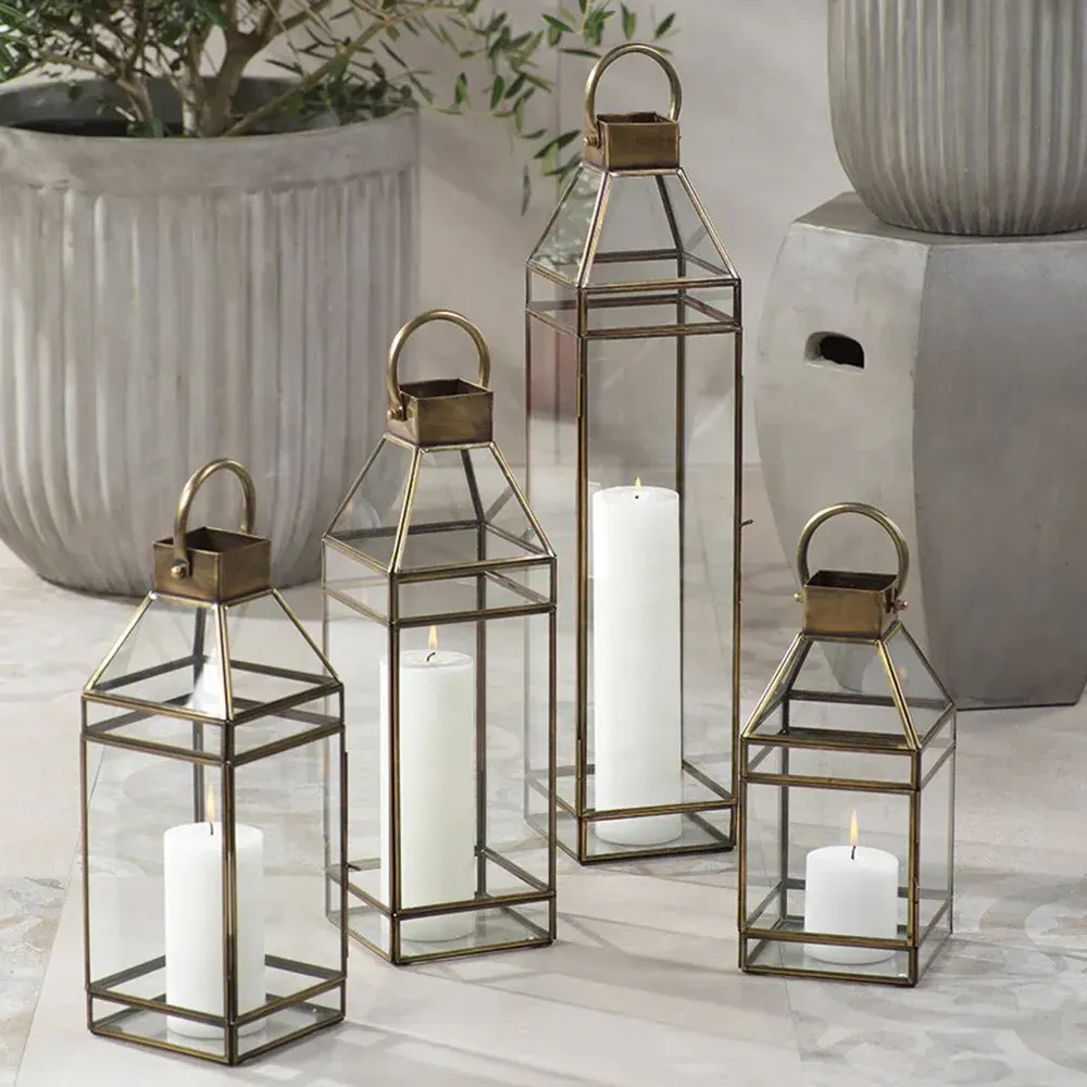 Trisha Small Lantern Candleholder - Clear, Brass