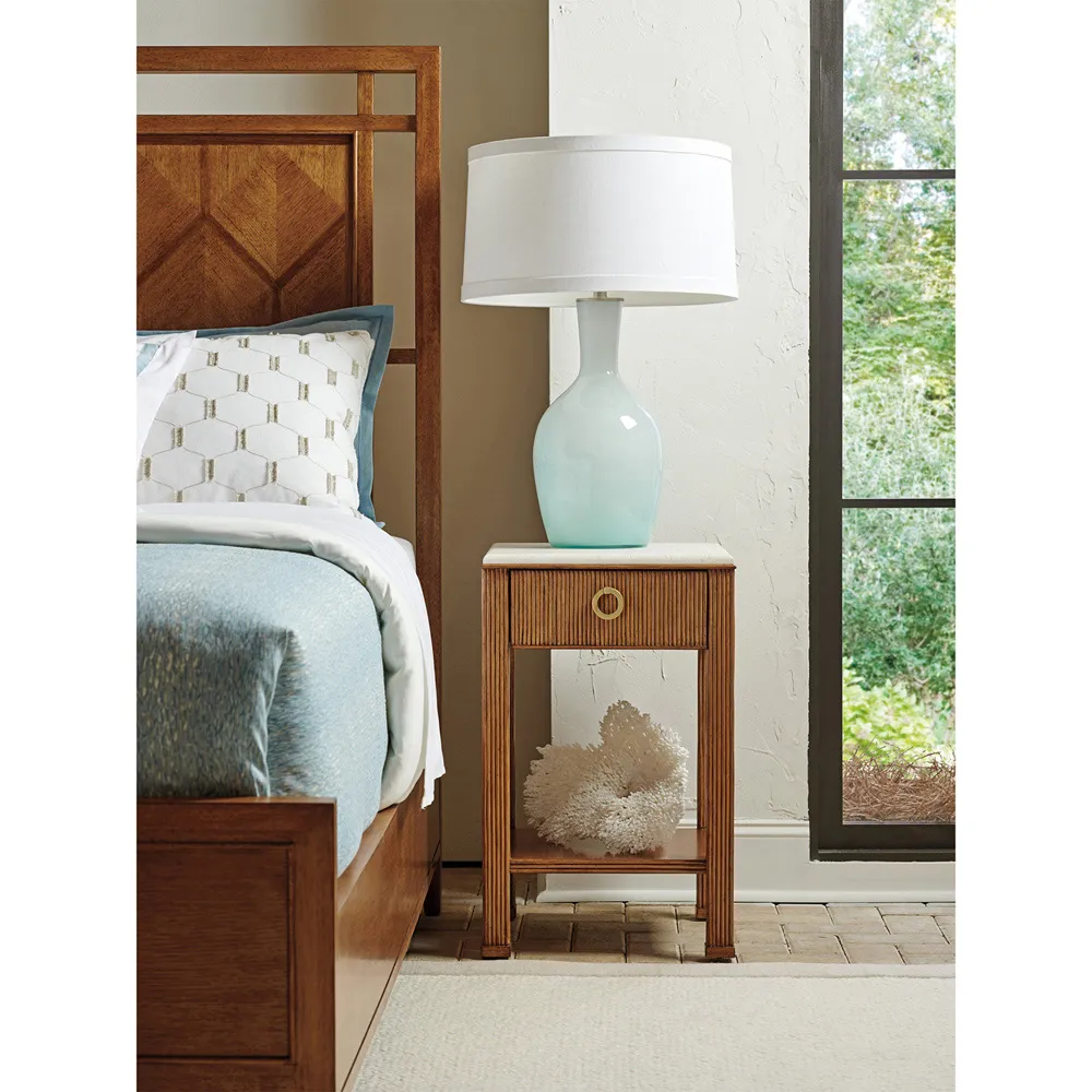 Tristan 1 Drawer Nightstand with Marble Top - Brown, Rattan