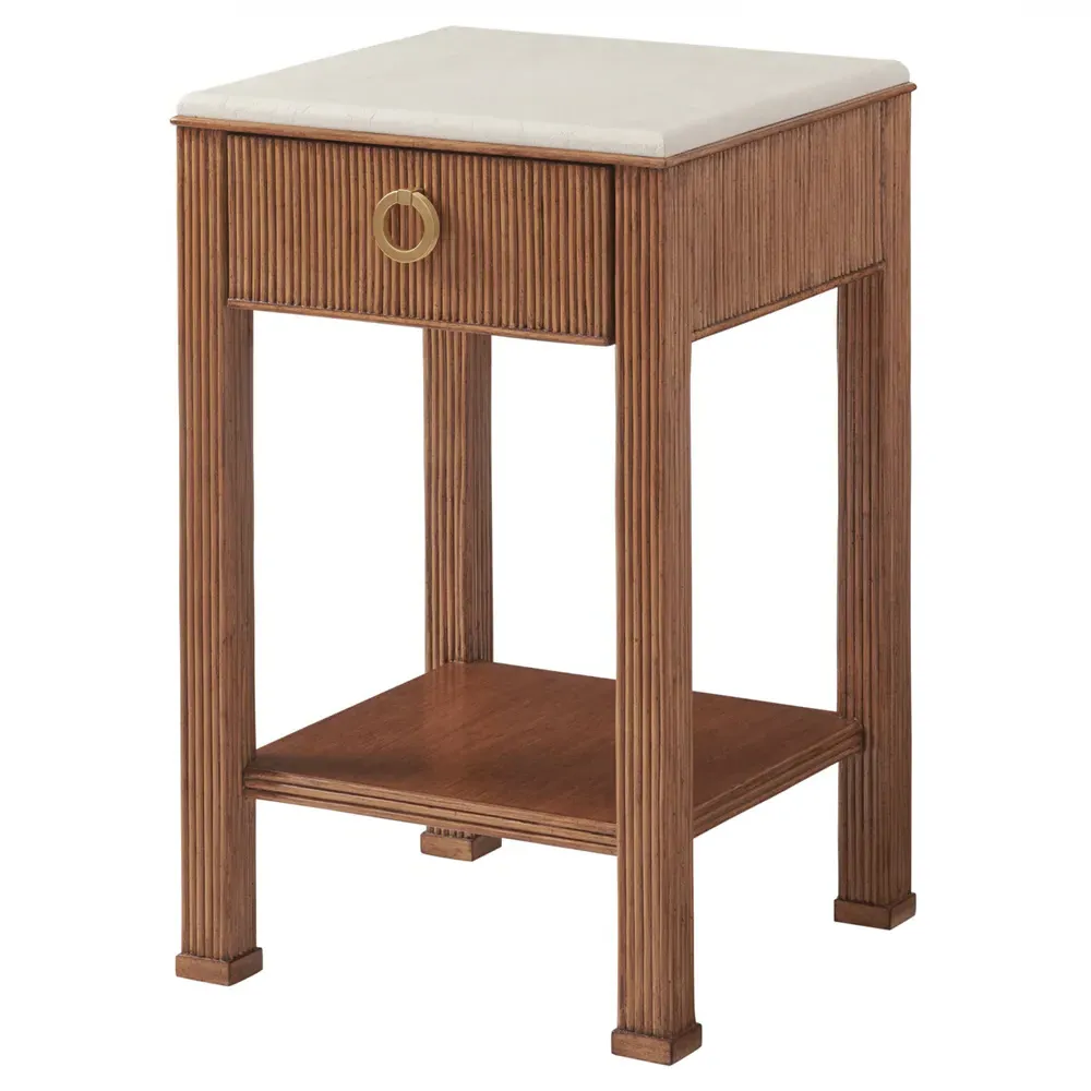 Tristan 1 Drawer Nightstand with Marble Top - Brown, Rattan