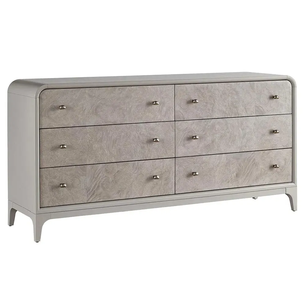 Tristan Double Dresser - Light Grey, Burl Wood