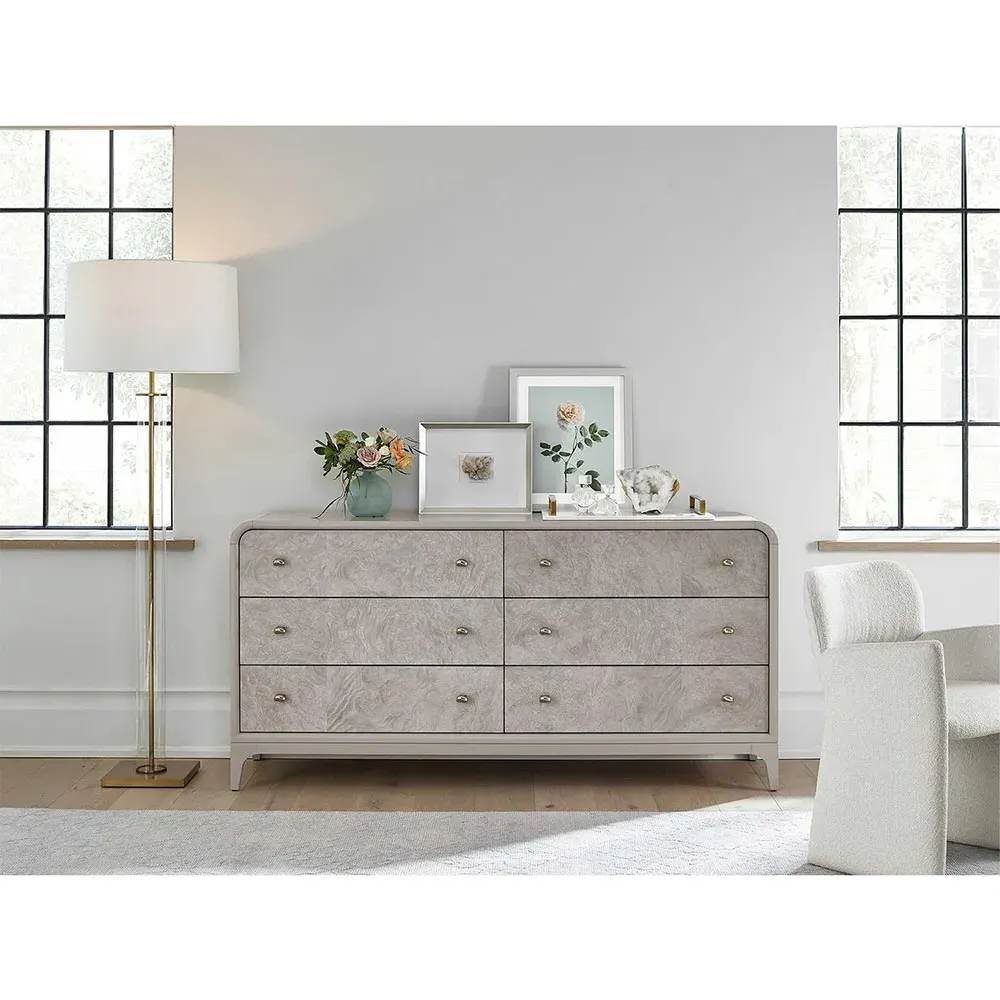 Tristan Double Dresser - Light Grey, Burl Wood