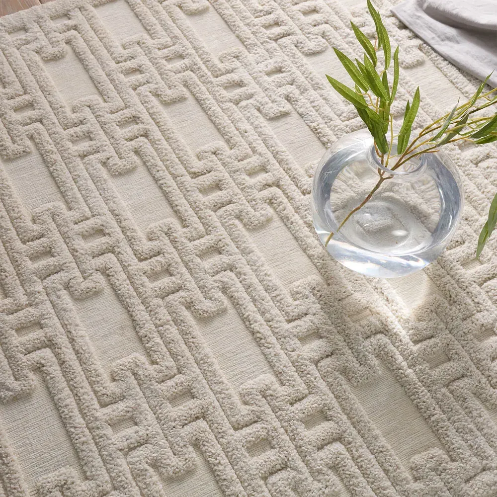 Tristan Geometric Patterned Rug - Cream, Polyester