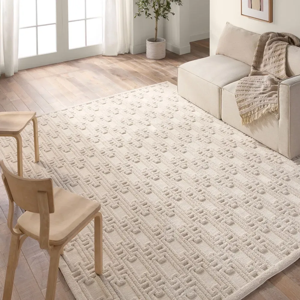 Tristan Geometric Patterned Rug Sample - Cream, Polyester