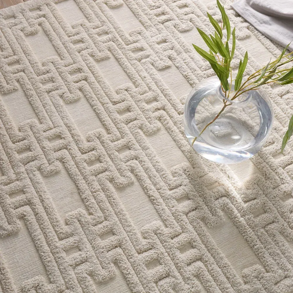 Tristan Geometric Patterned Rug Sample - Cream, Polyester