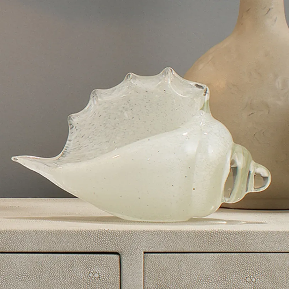 Tristan Hand Blown Glass Shell Sculpture - White