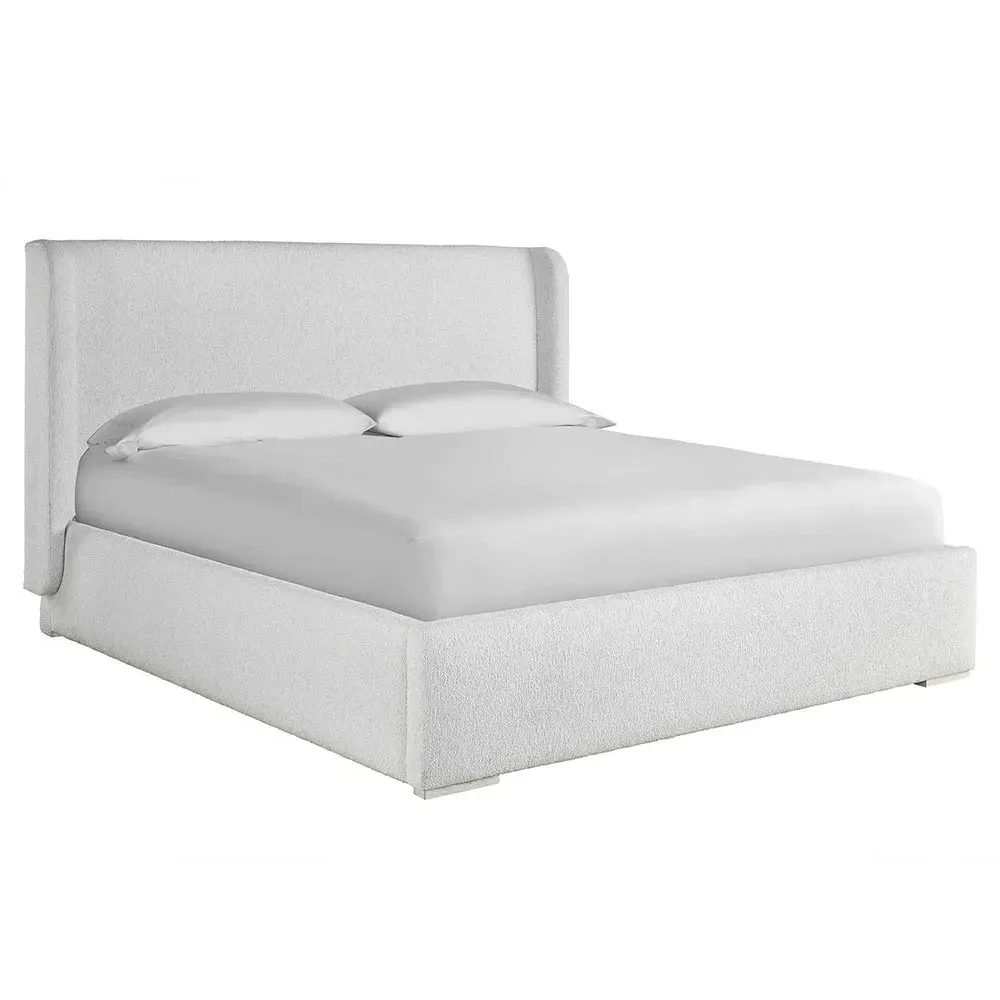 Tristan King Size Wingback Bed - White, Cotton