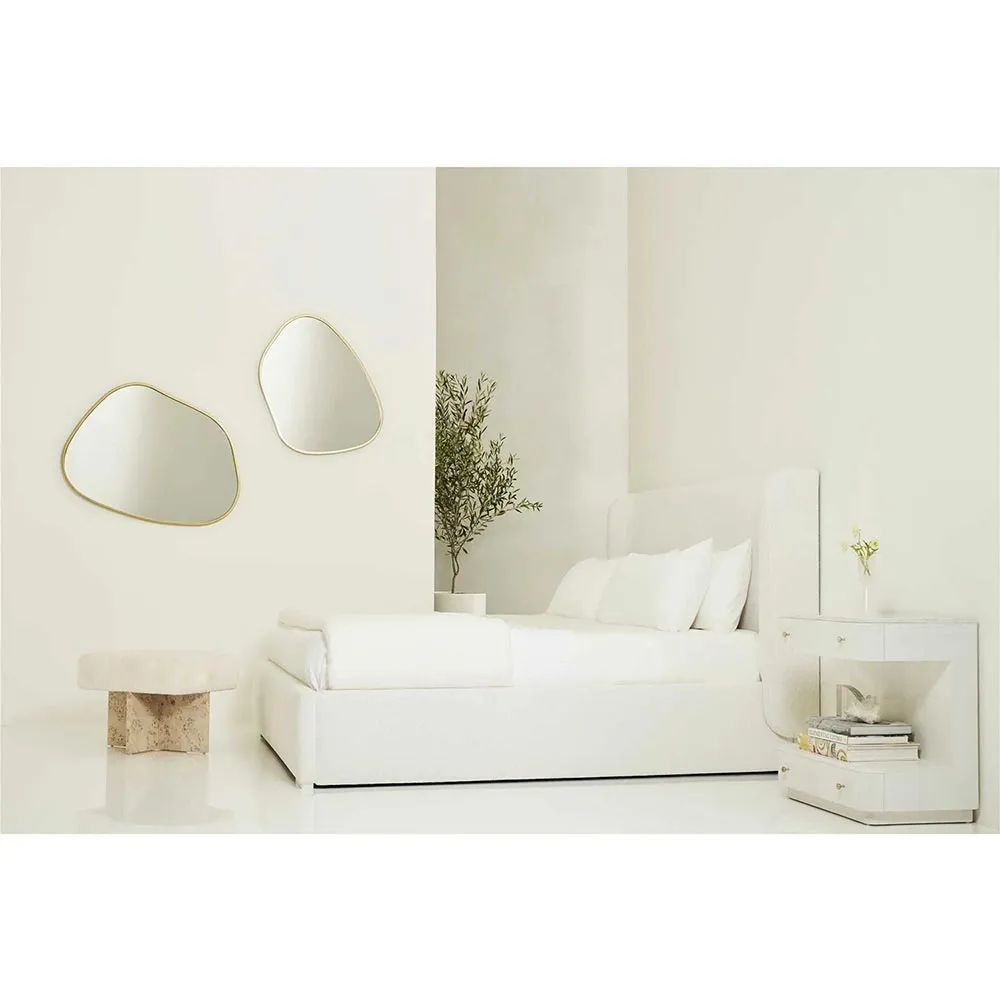 Tristan King Size Wingback Bed - White, Cotton