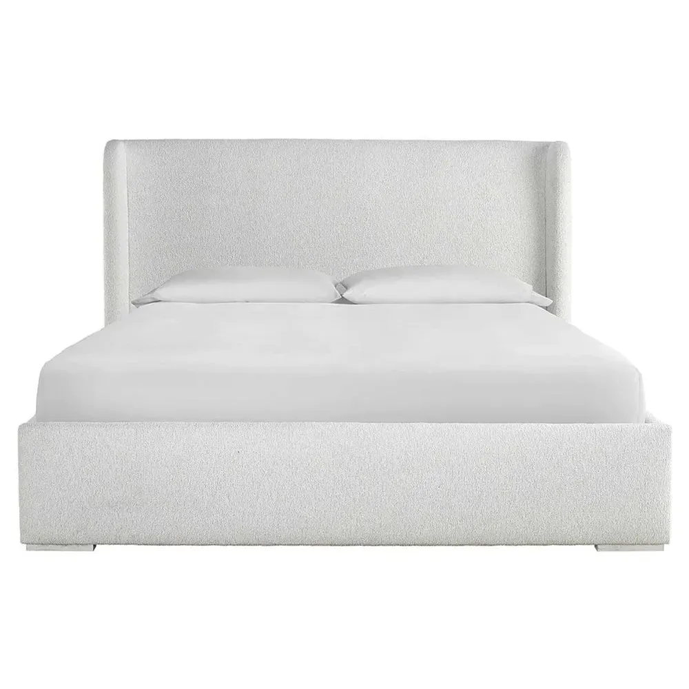 Tristan King Size Wingback Bed - White, Cotton