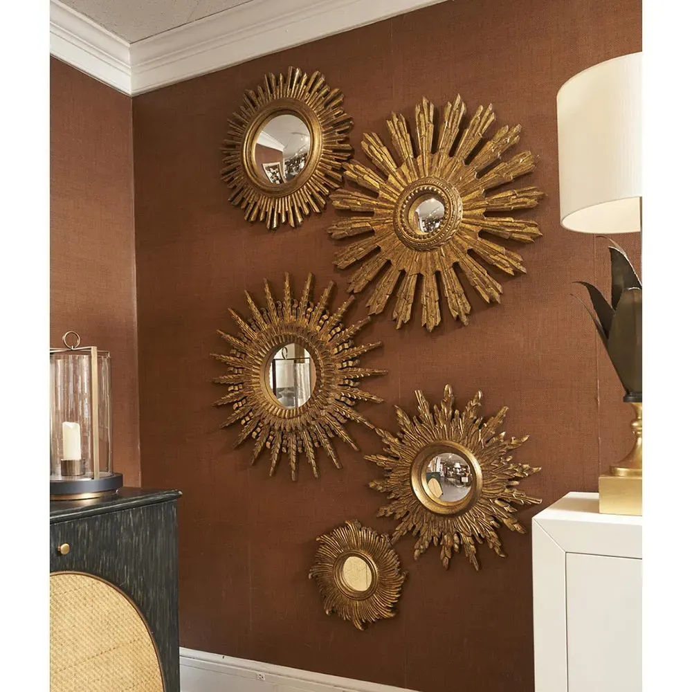 Tristan Starburst Frame Round Mirror Set - Gold
