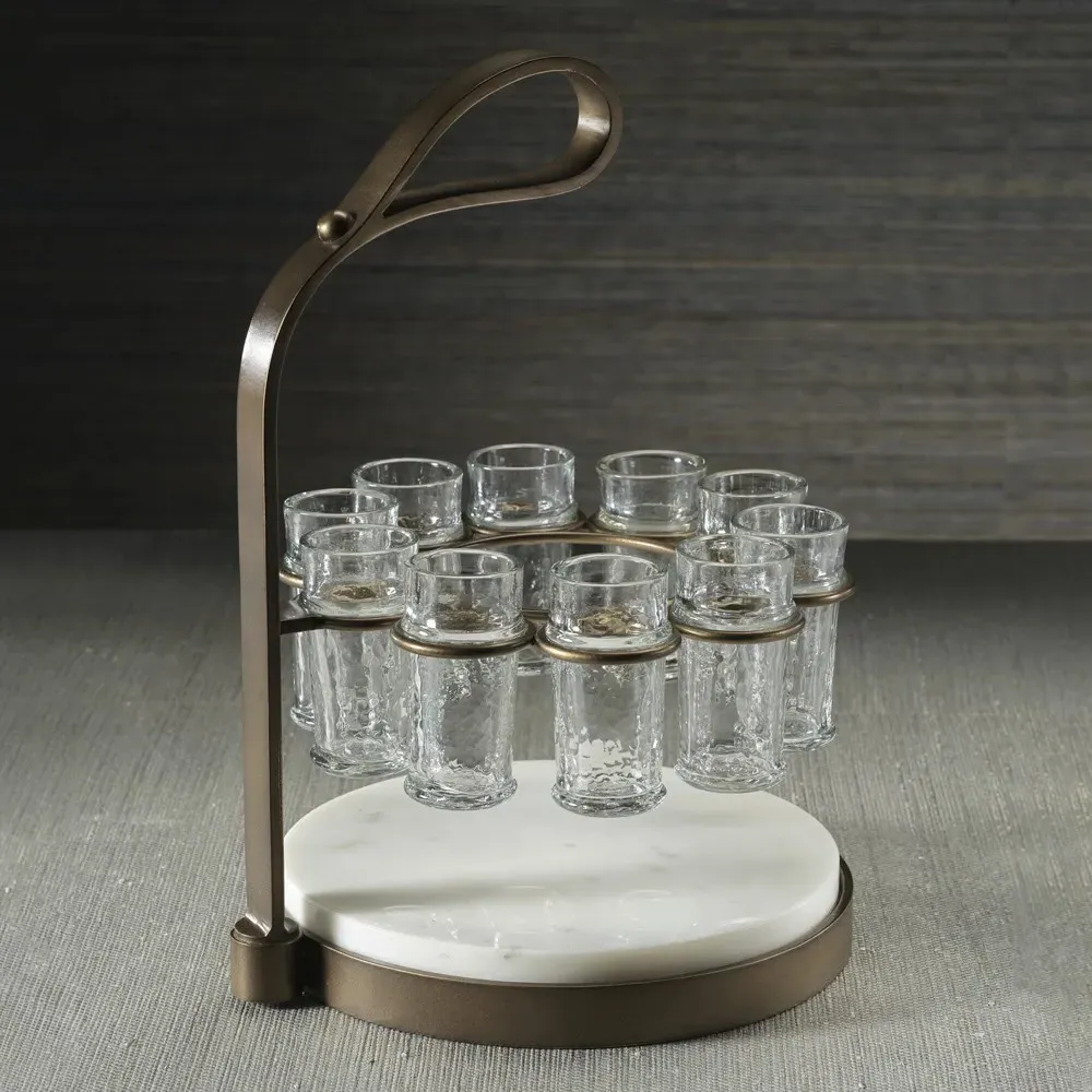 Tristan Tequila Shot Glass Cutting Board Set - Brown, Marble