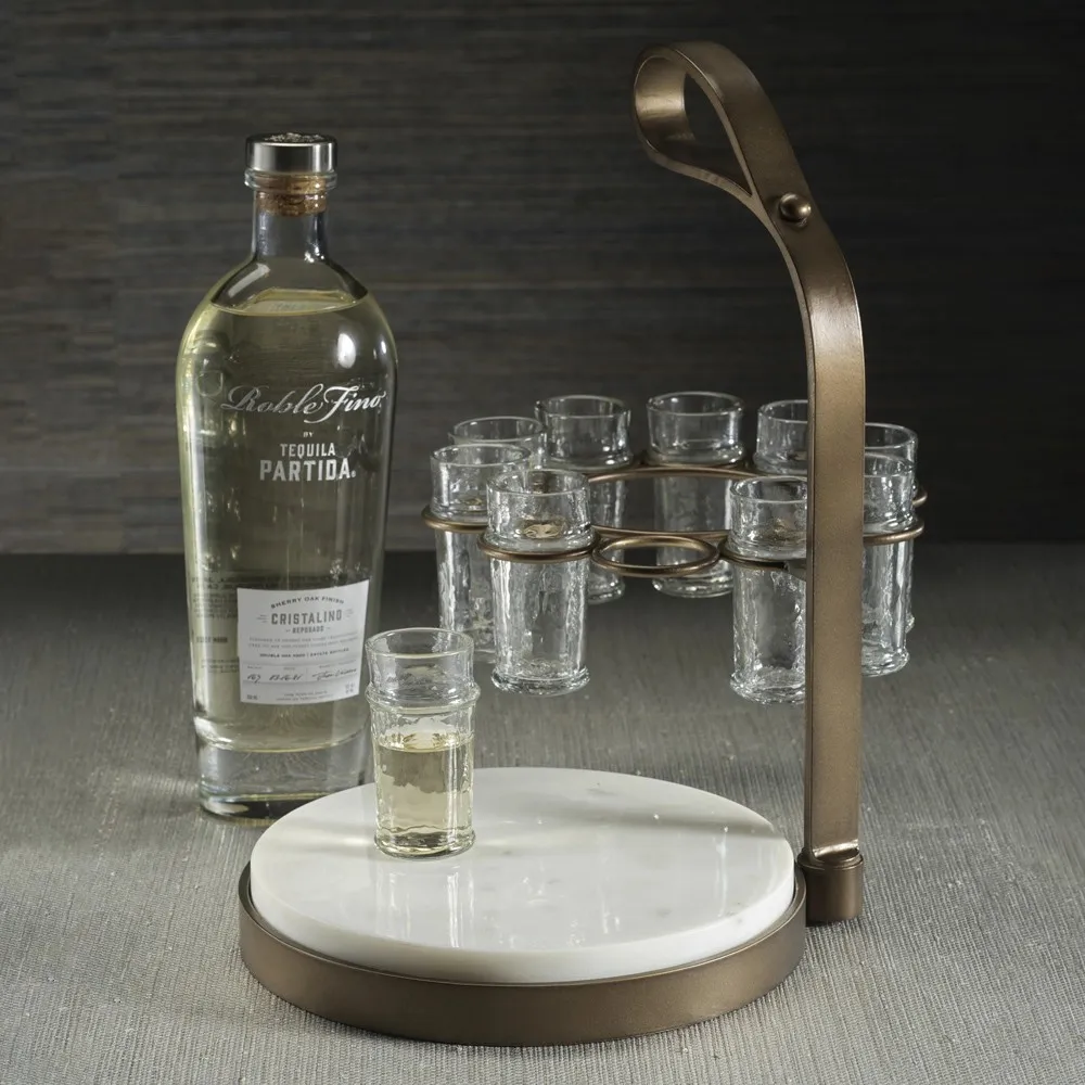 Tristan Tequila Shot Glass Cutting Board Set - Brown, Marble