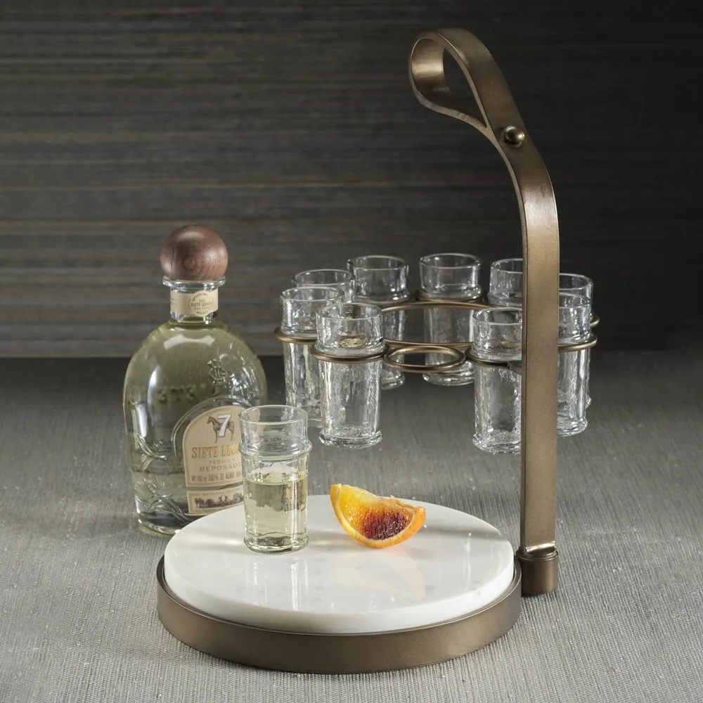 Tristan Tequila Shot Glass Cutting Board Set - Brown, Marble