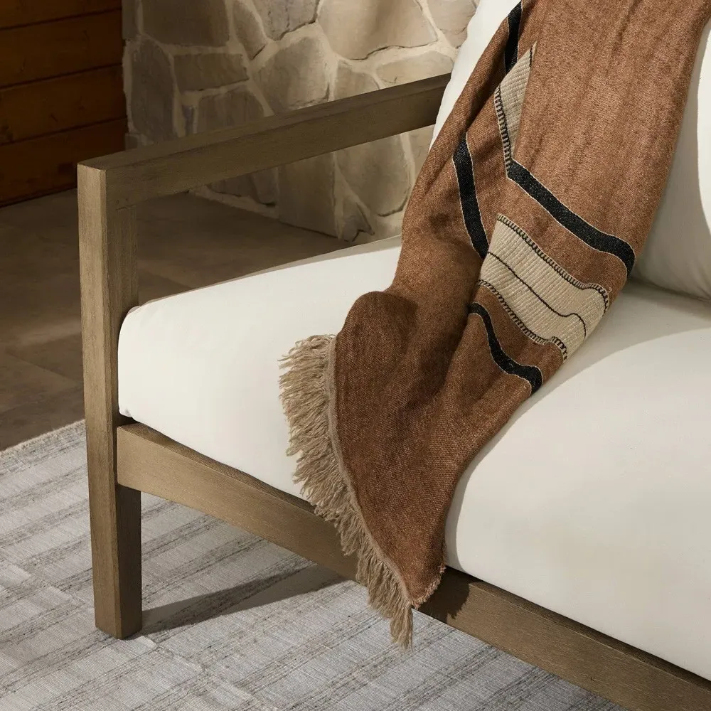 Tristan Woven Back Outdoor Sofa - Grey, Teak