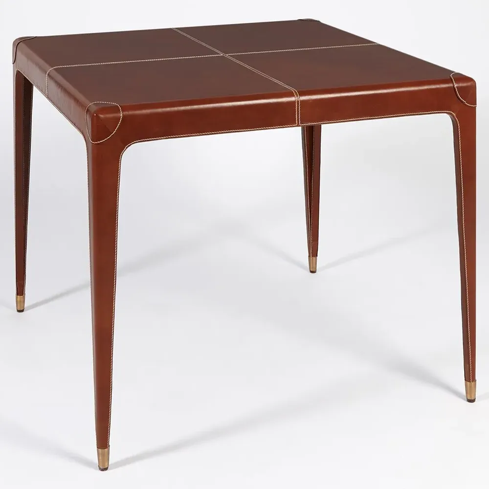 Truett Square Game Table - Brown, Leather