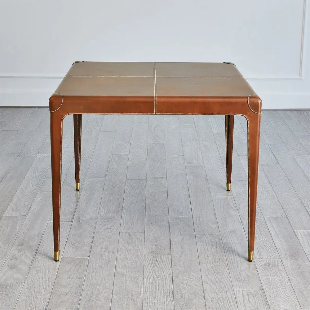 Truett Square Game Table - Brown, Leather