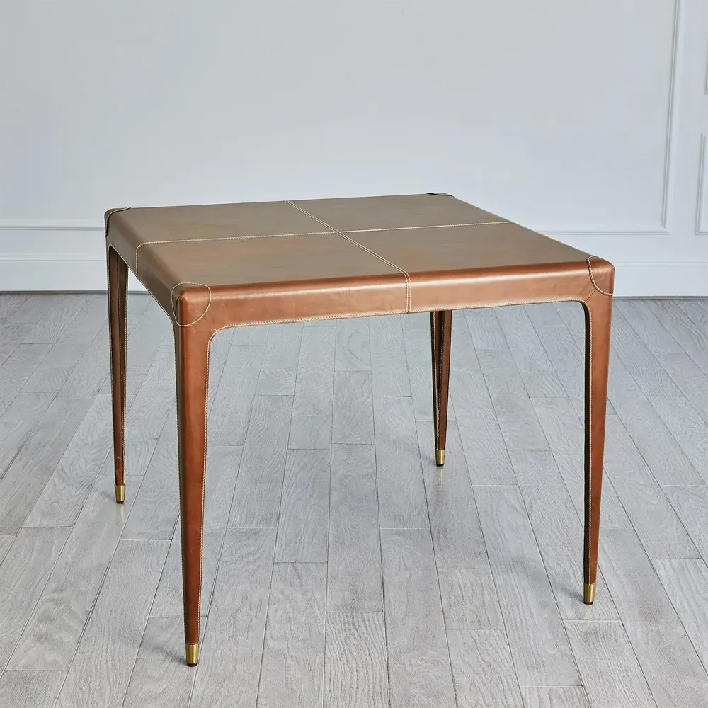 Truett Square Game Table - Brown, Leather