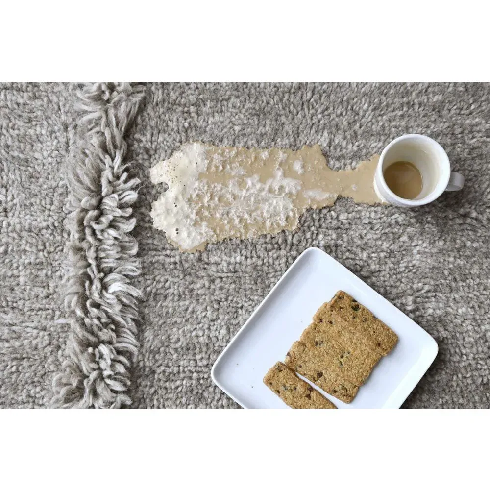 Tundra Wool Shag Washable Rug - Grey