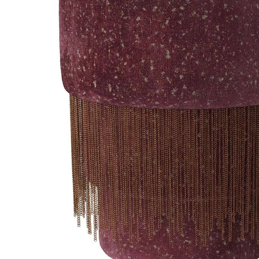 Twyla Round Ottoman with Brass Fringe - Bordeaux, Chenille