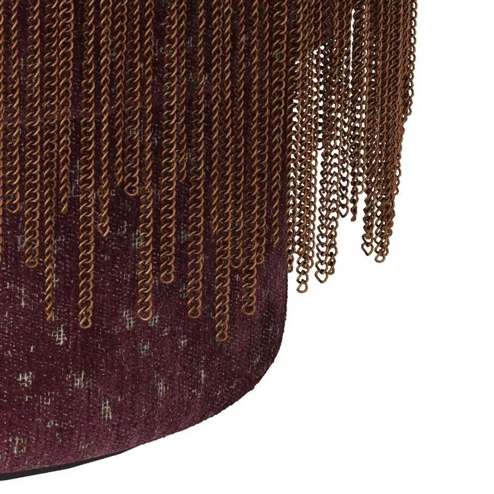 Twyla Round Ottoman with Brass Fringe - Bordeaux, Chenille