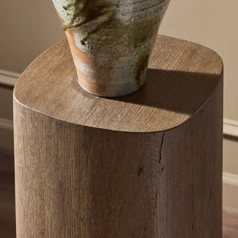 Tyla Pedestal Accent Table - Brown, Oak