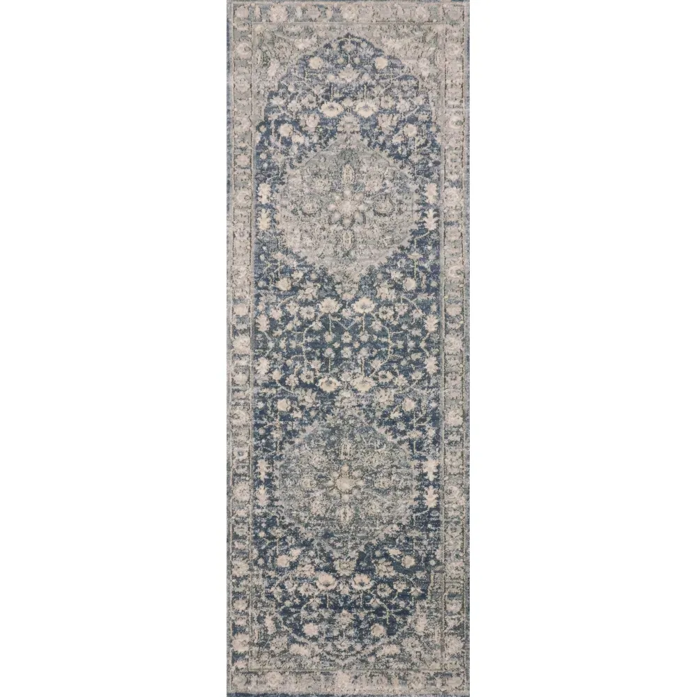 Ulandra Floral Patterned Rug - Blue Grey
