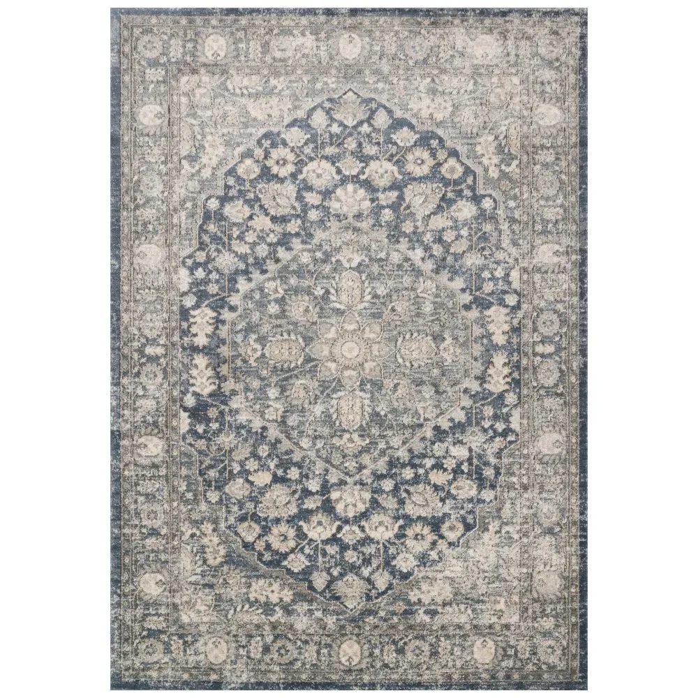 Ulandra Floral Patterned Rug - Blue Grey