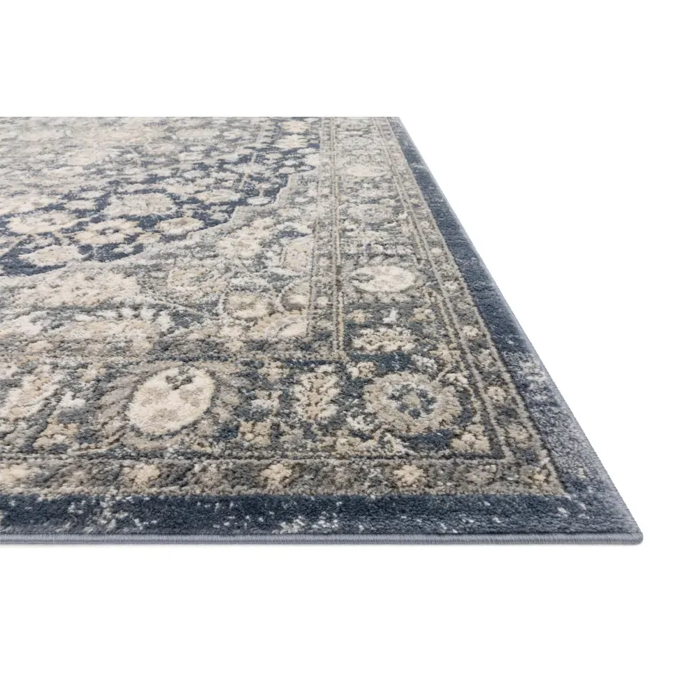 Ulandra Floral Patterned Rug - Blue Grey