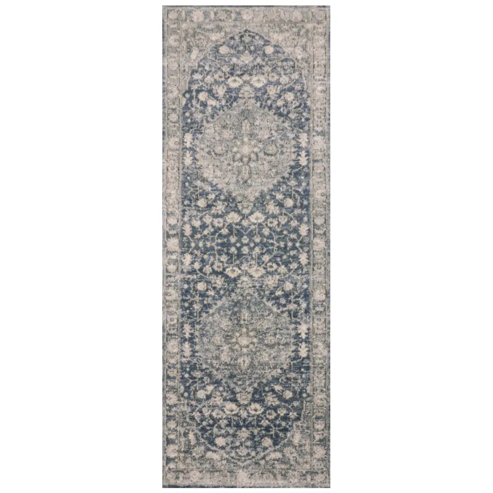 Ulandra Floral Patterned Rug - Blue Grey