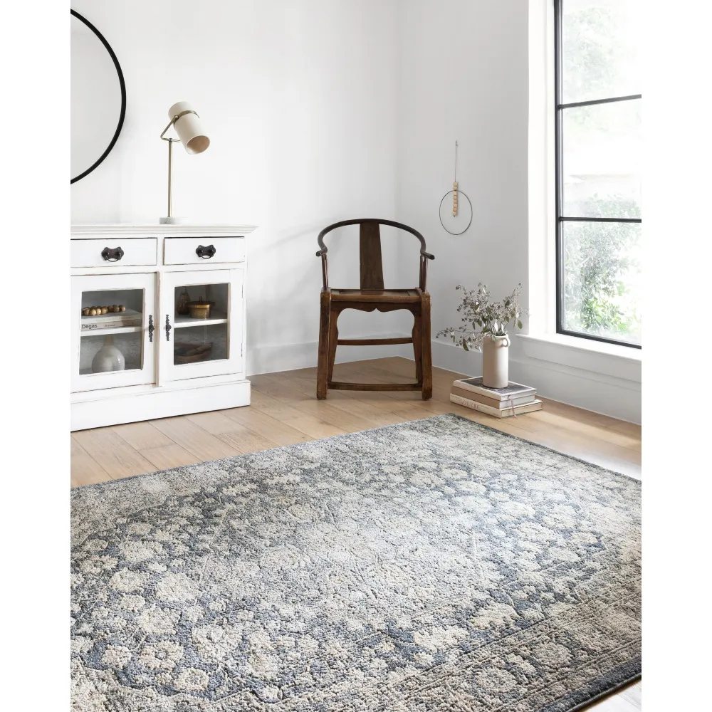 Ulandra Floral Patterned Rug Sample - Blue Grey