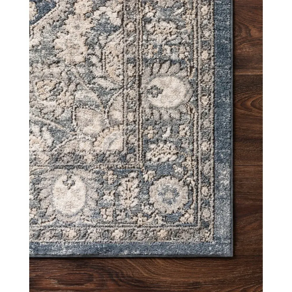 Ulandra Floral Patterned Runner Rug - Blue Grey