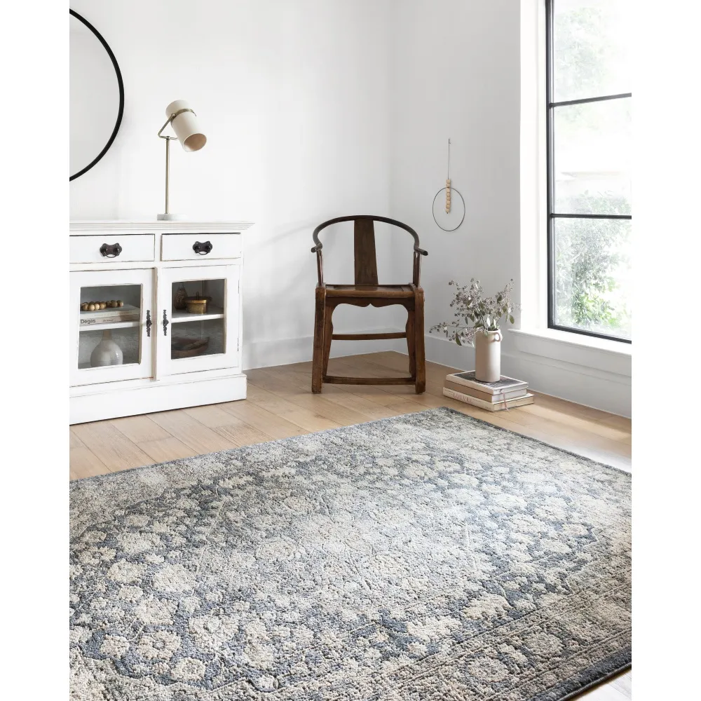 Ulandra Floral Patterned Runner Rug - Blue Grey