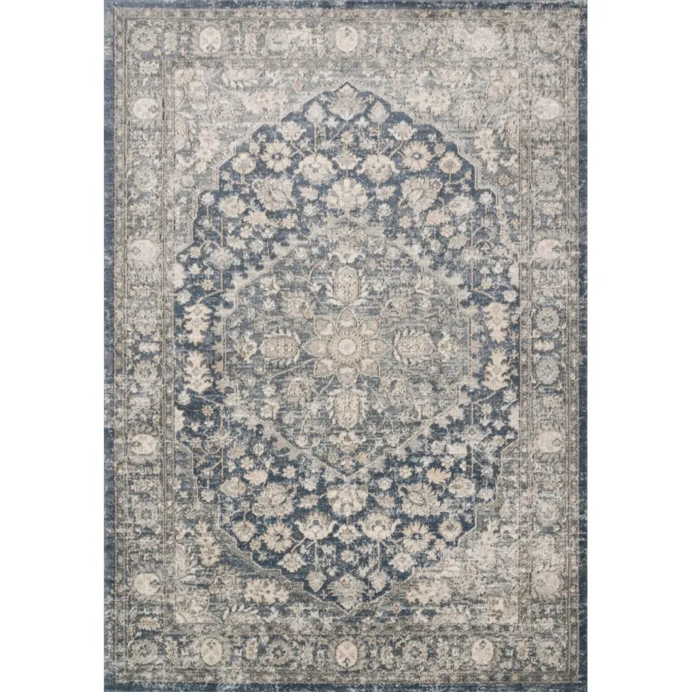 Ulandra Floral Patterned Runner Rug - Blue Grey