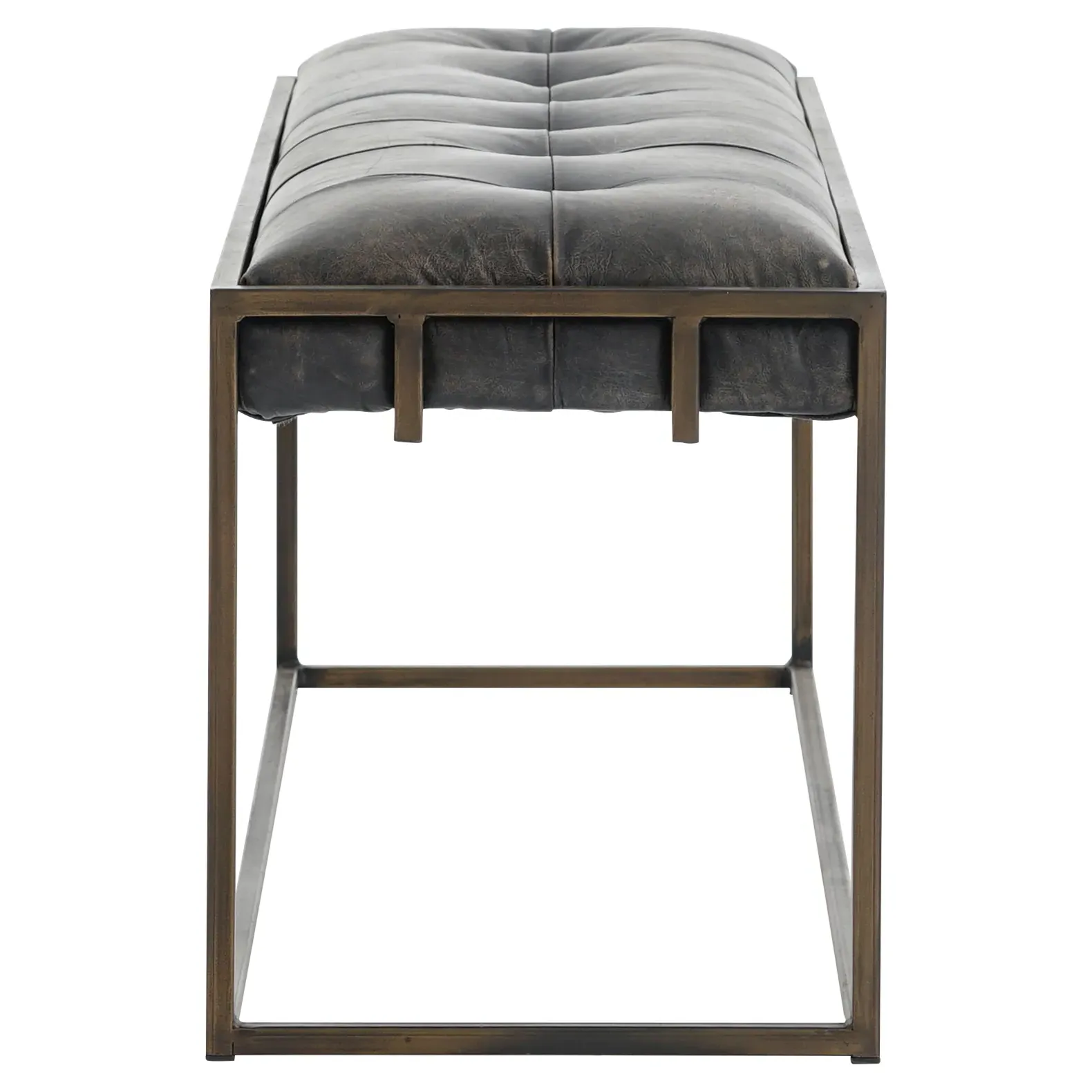 Ulysses Industrial Lodge Tufted Bench - Dark Brown, Leather