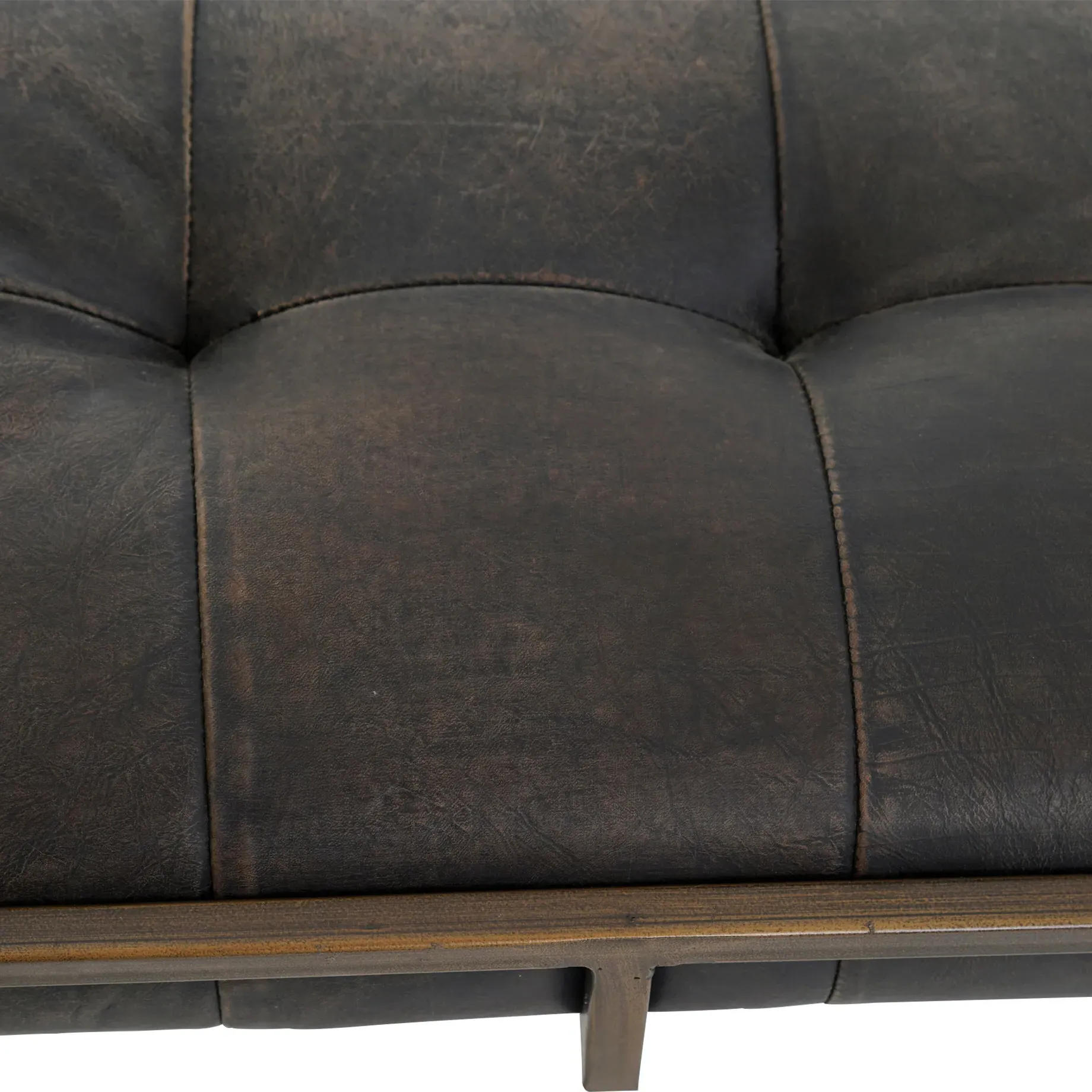 Ulysses Industrial Lodge Tufted Bench - Dark Brown, Leather