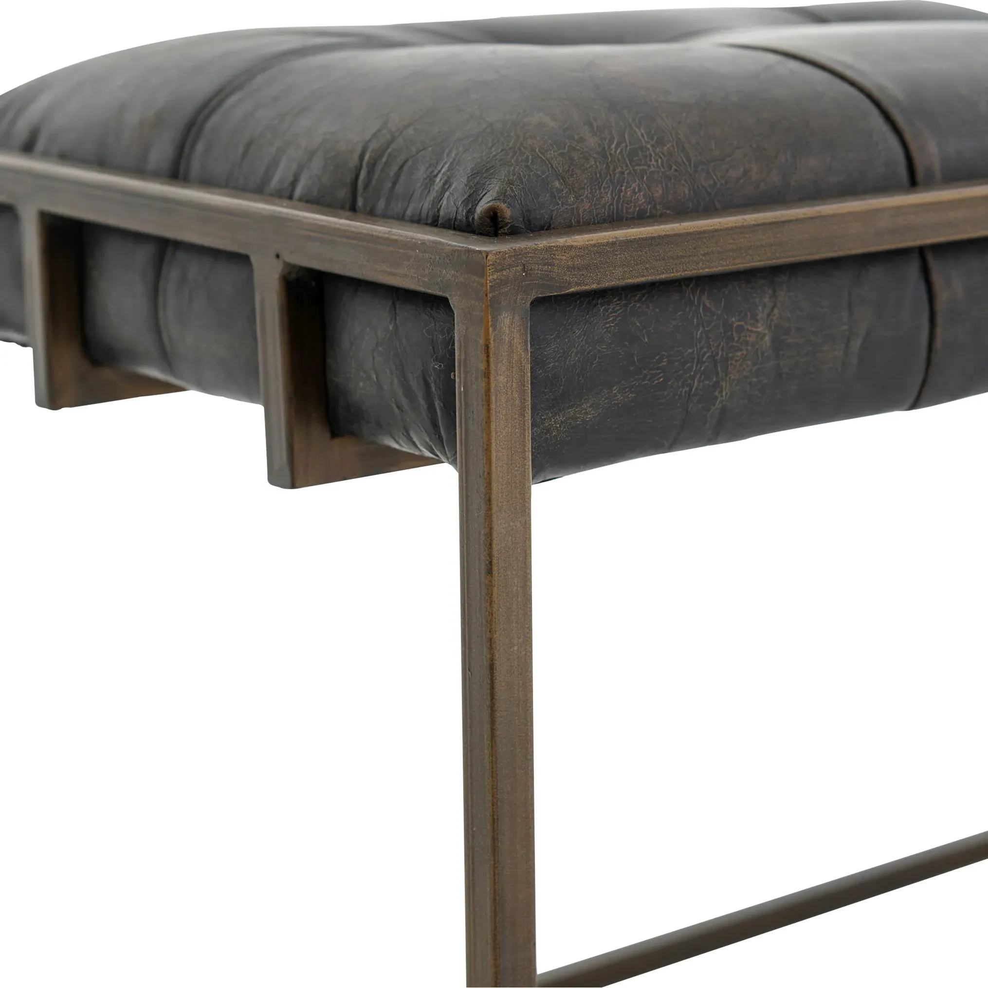 Ulysses Industrial Lodge Tufted Bench - Dark Brown, Leather