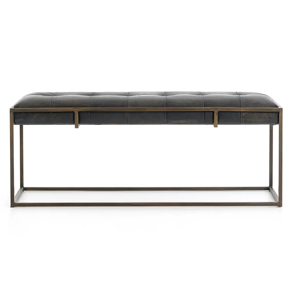 Ulysses Industrial Lodge Tufted Bench - Dark Brown, Leather